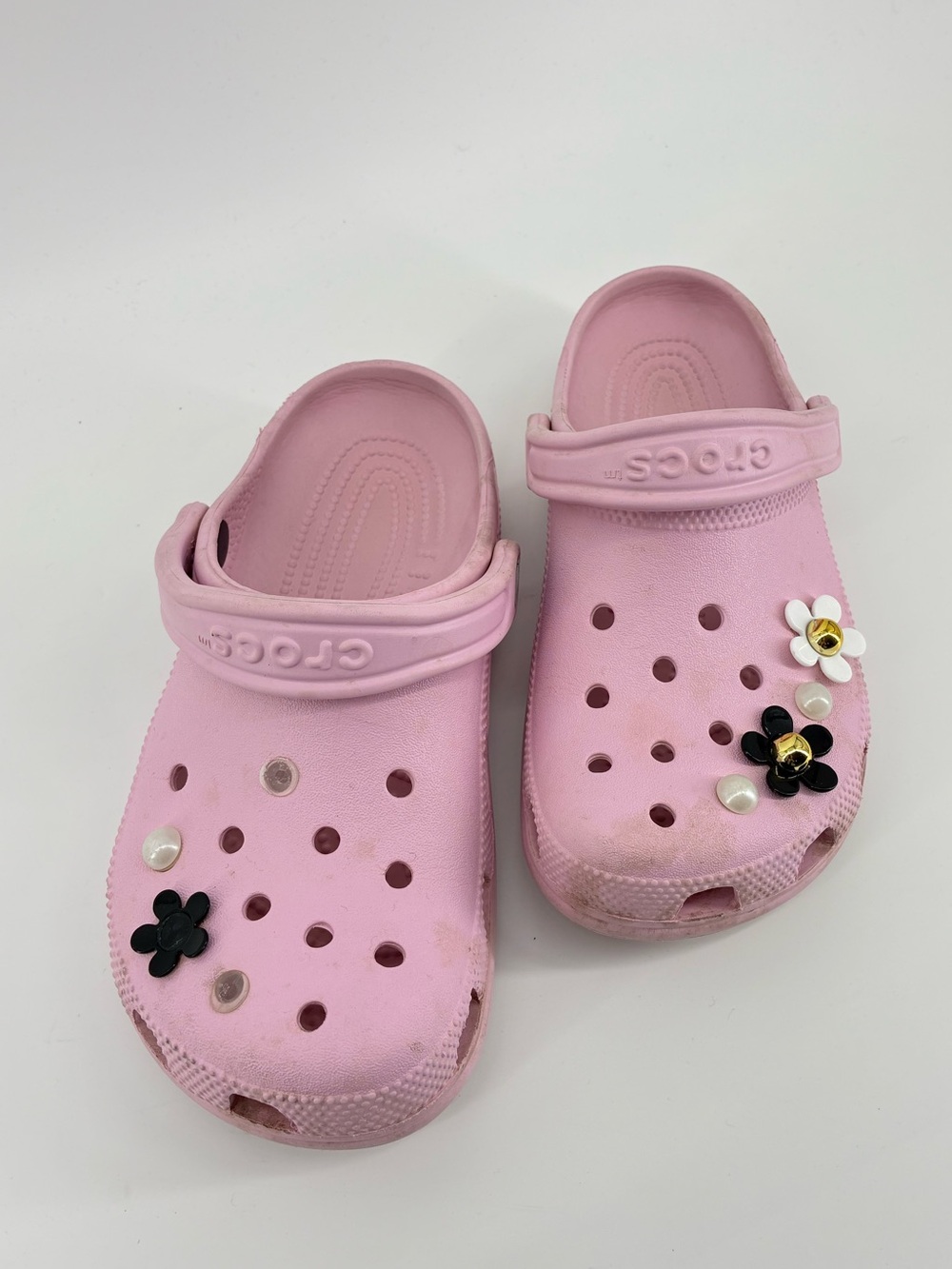CROCS Light Pink Slip-On Sandal Clogs with Flower Charms